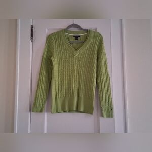 Tommy Hilfiger Light Olive V-Neck Cable Knit Sweater